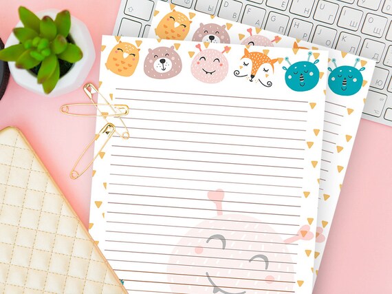 lined paper for kids printable kawaii stationery letter etsy singapore