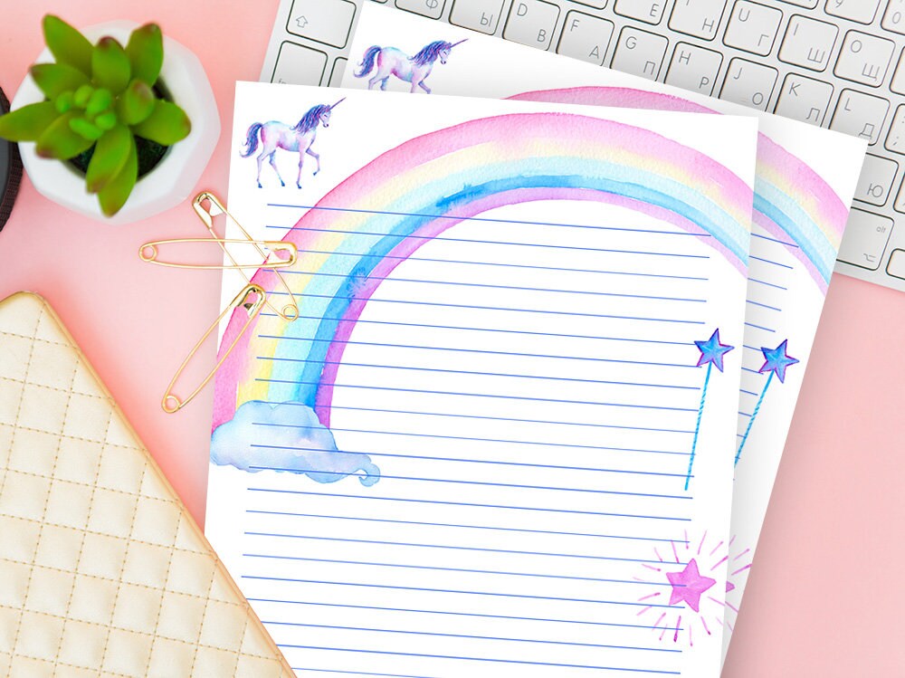 unicorn printable paper with border lined writing stationery etsy ireland