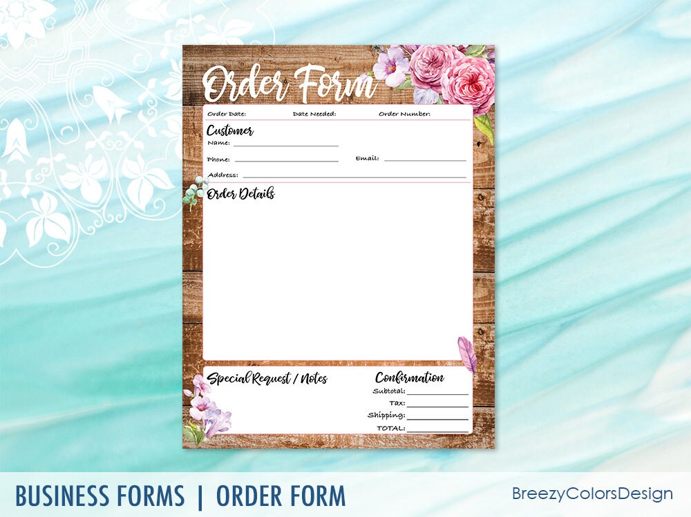 Craft Order Form Template Rustic Wooden Sales Worksheet | Etsy
