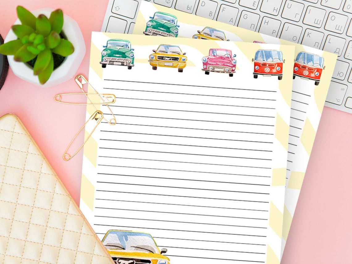 Cars Writing Paper Journal Pages For Kids Printables Lined | Etsy
