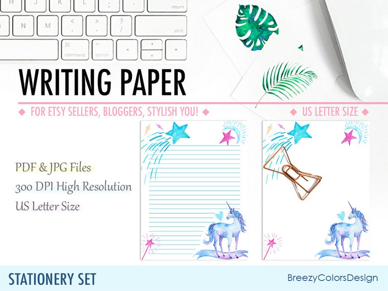 unicorn writing paper for first grade lined stationery etsy