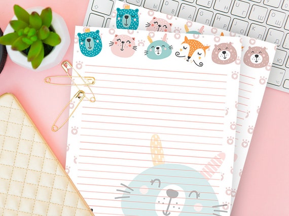 lined paper for kids writing letter printable animal etsy