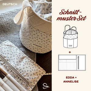 Sewing pattern bundle, project bag & knitting needle organizer PDF - Edda knitting bag + Annelise needle case, storage for yarn + accessories