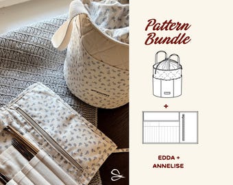 Bolsa para proyectos + organizador de agujas de tejer | Patrón en PDF | Bolsa para lanas | Crochet | Almacenamiento de tejidos | Tallas S-L | Tutorial