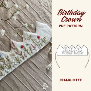 Sewing Pattern & Tutorial LOUISE – Birthday Crown with Floral Embroidery – DIY Fabric Crown for Kids (ENG)