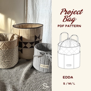Structured Project Bag Sewing Pattern PDF | Knitting & Crochet Project Bag | Fabric Storage Basket | 3 Sizes