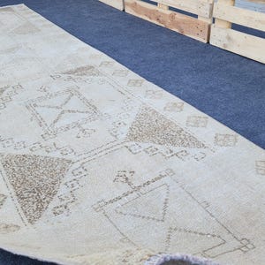 3x12 Neutral Pale Runner, Oushak Runner Rug, Vintage Runner, Turkish Runner, 3x12 Runner Rug, Kitchen Runner, Beige Brown Rug, Wool Rug