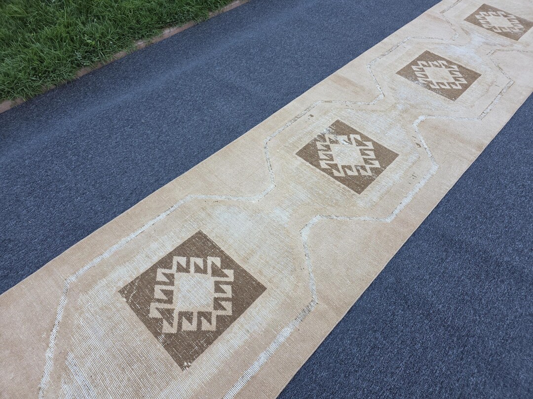 3x15 Oushak Runner, Beige Brown Rug, Vintage Runner, Turkish Runner ...
