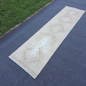 3x11 Oushak Runner, Neutral Area Rug, Vintage Turkish Runner, Rustic Area Rug, 3x11 Runner Rug, Beige Rug, Kitchen Runner, Distressed Rug