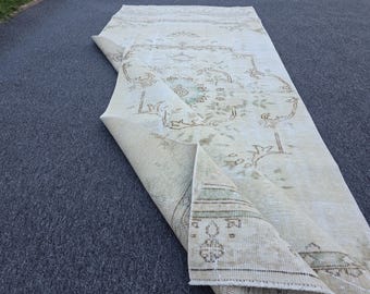 Handwoven Oushak Runner Rug: 4x9 Vintage Turkish Hallway Rug