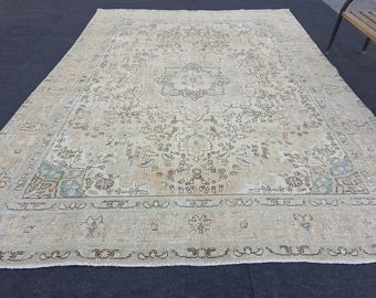 Großer Oushak Teppich, Handgeknüpfter Vintage Kelim Teppich, Handgeknüpfter Wollteppich Schlafzimmer, Wohnzimmerteppich
