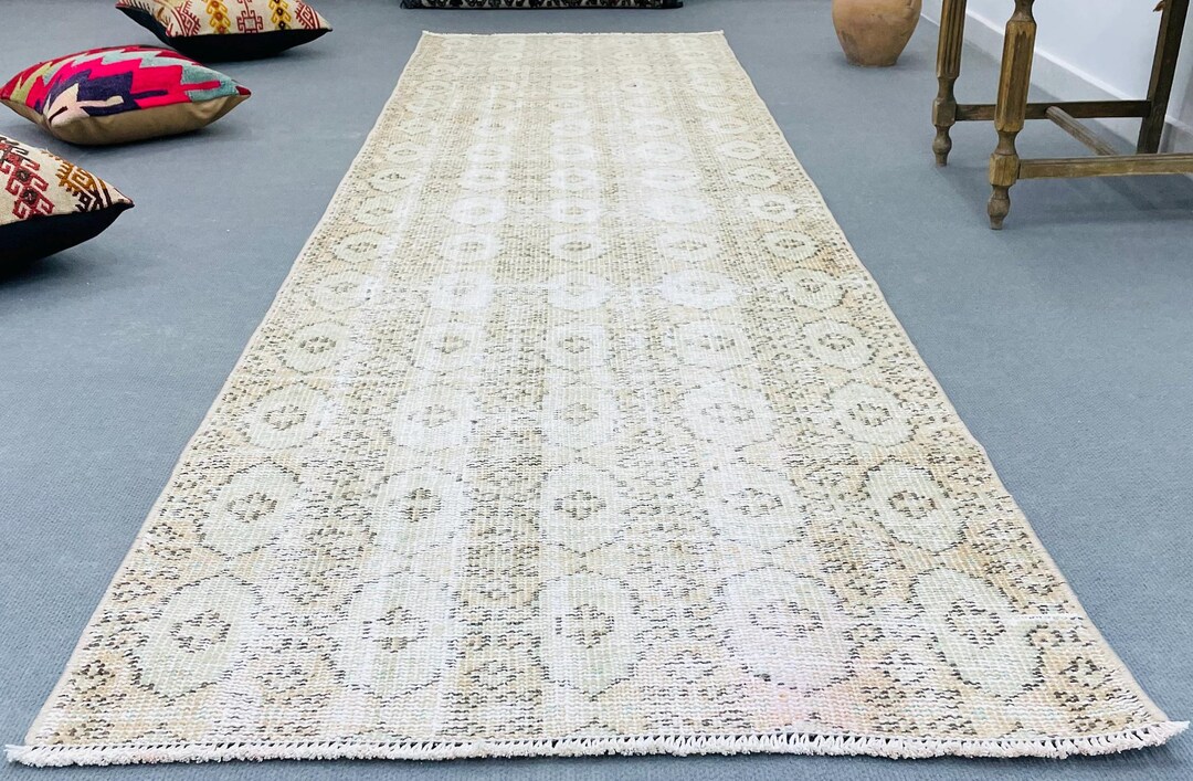 3x9 Neutral Pale Runner, Vintage Runner, Oushak Runner, Turkish Runner ...