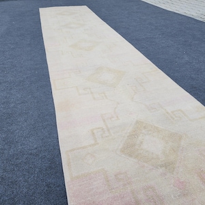 3x14 Neutral Runner, Oushak Runner, Turkish Runner, Long Vintage Runner, 3x14 Runner Rug, Kitchen Runner, Oriental Rug, Pale Wool Rug