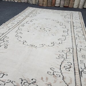 6x9 Vintage Turkish Oushak Rug: Beige Medallion Wool Area Rug