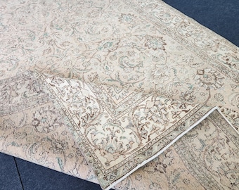 Grande tappeto Oushak vintage 9x12, tappeto turco neutro, tappeto floreale annodato a mano, tappeto per soggiorno e ingresso, tappeto di grandi dimensioni 9,1 x 12,5 piedi