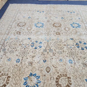 Großer Antiker Neutralteppich, Oushak Teppich, Türkischer Teppich, Großer Vintage Teppich, Teppich 10x13, Esszimmerteppich, Wohnzimmerteppich