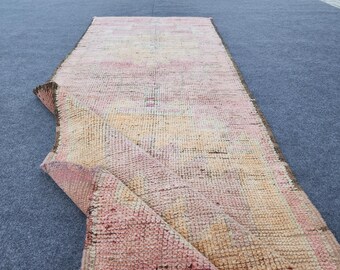 Alfombra de pasillo vintage tribal rosa descolorido de 3x9, alfombra de pasillo Oushak, alfombra de pasillo turca, alfombra de lana anudada a mano, alfombra de pasillo para cocina y entrada, alfombra de pasillo de 3x9