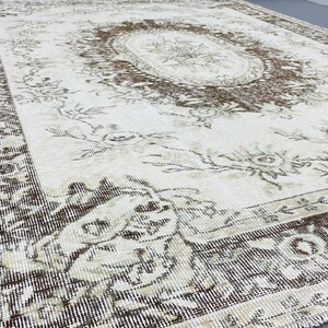 6x9 Vintage Turkish Oushak Rug: Neutral Handmade Wool Area Rug