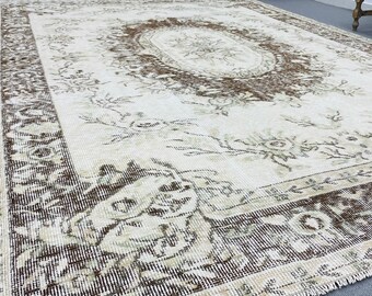 6x9 Neutral Area Rug, Large Turkish Rug, Large Oushak Rug, Vintage Large Rug, 6x9 Oversized Rug, Handmade Rug, Home Decor, Living Room Rug