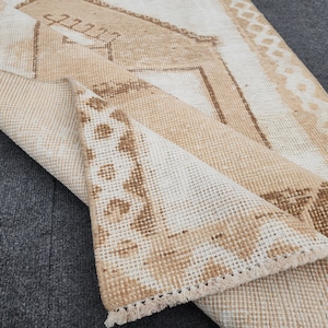 3x12 Oushak Runner, Turkish Runner, Vintage Runner, Pale Beige Brown Rug, 3x12 Runner Rug, Long Runner, Kitchen Runner, Neutral Area Rug