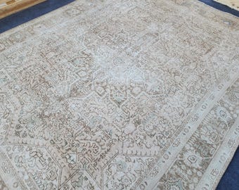 9.7x12.3 Ft Neutral Area Rug, Vintage Turkish Rug, Large Oushak Rug, Beige Brown Rug, 10x12 Oversized Rug, Living Room Rug, Handmade Rug