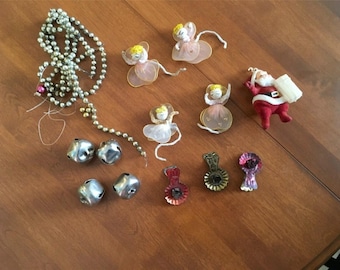 Vintage Collection 1950’s Christmas Items Ornaments, Candle holders, Bells, Bead