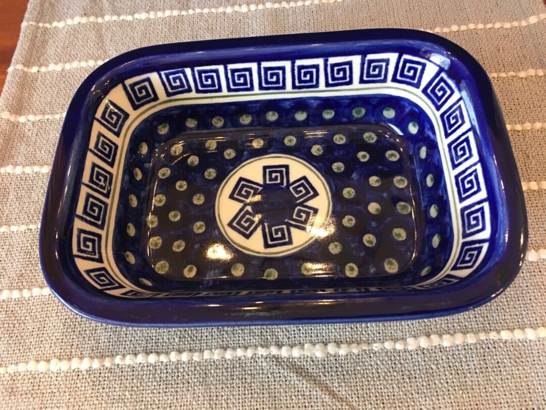 Cobalt Blue Polish Pottery Casserole Dish Hand Made Poland Etsy