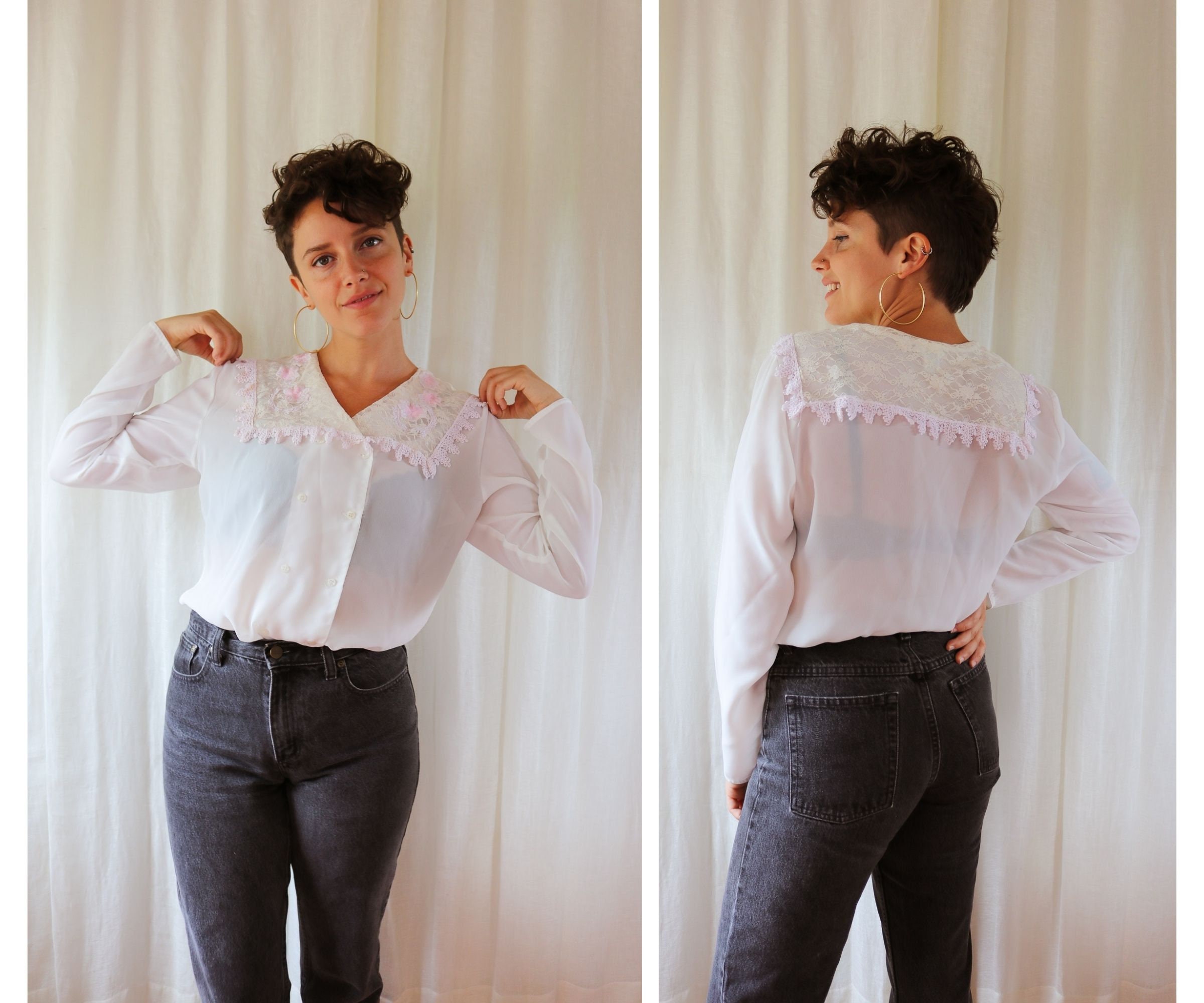 White Lace Sailor Collar Blouse Size 12 / Womens Size Small Etsy