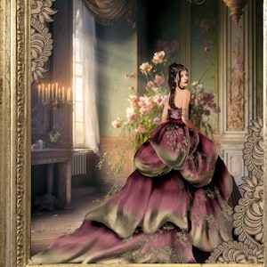 Lámina artística de mujer elegante: Retrato floral de alma antigua (descarga digital)