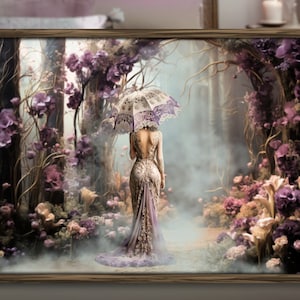 Purple Floral Secret Garden Portrait Art Print (Digital Download)