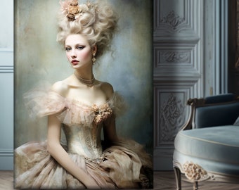 French Mary Antoinette Style, Women&#39;s Beauty, Old Fashioned Feminine, Large Printable Portrait Wall Art DIY Fabric or Furniture Decoupage