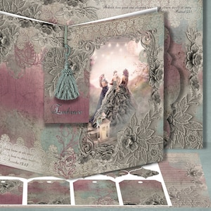Kit diario spazzatura stampabile del migliore amico, ritratto amicizia floreale uccello pizzo arte eterea, decoupage digitale, rottamazione, cartoncino, carta