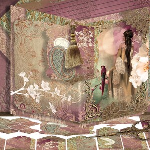 Journal de rêve floral et d'oiseaux pour femme éthérée, lot de 5 kits de journaux indésirables, papier imprimable pour découpage DIY, papier cadeau cartonné, arts techniques mixtes