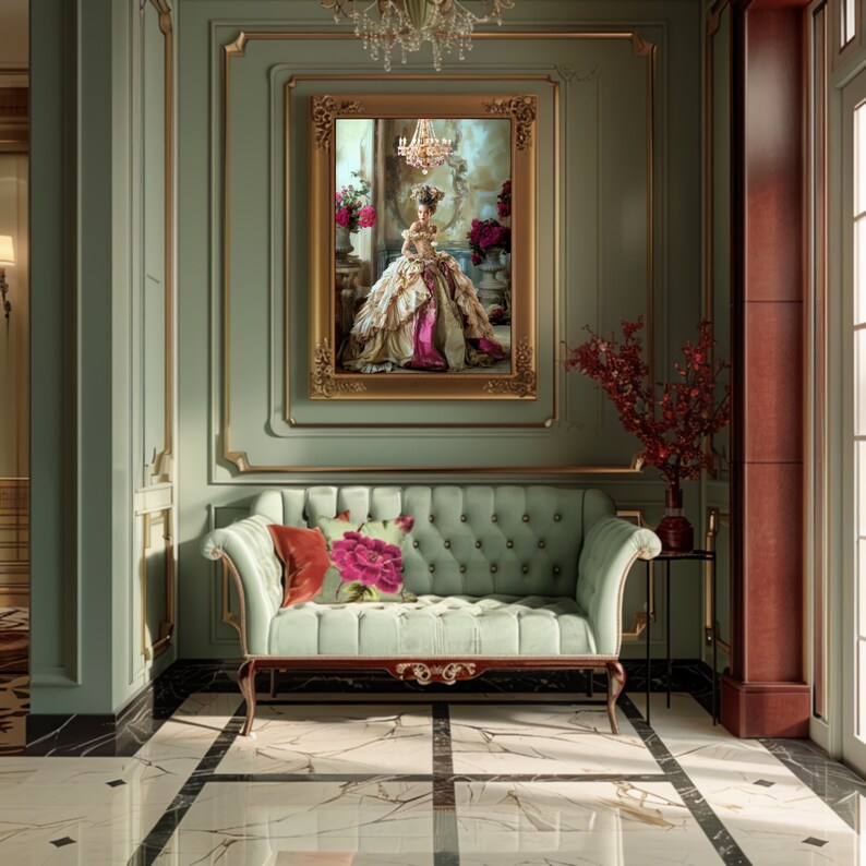 Opulent Elegance Mixed Heritage Marie Antoinette Brown Beauty Portrait Art Rococo Large Printable Wall Art, French Chic Furniture Decoupage, Digital Mixed Media Art Download.