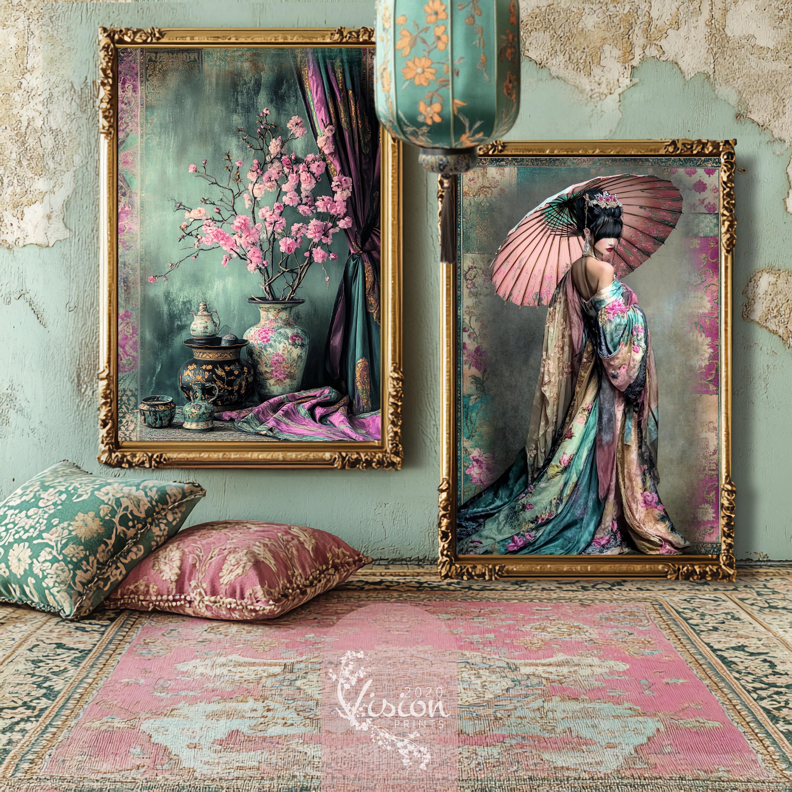 Oriental Aesthetics Geisha Bird Patterns Still Life Floral