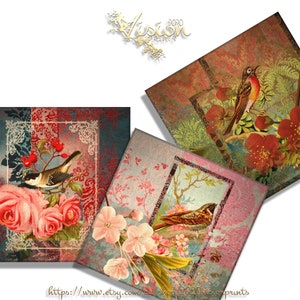 Square Printable Colorful Eclectic Wall Art set 3 birds image 2