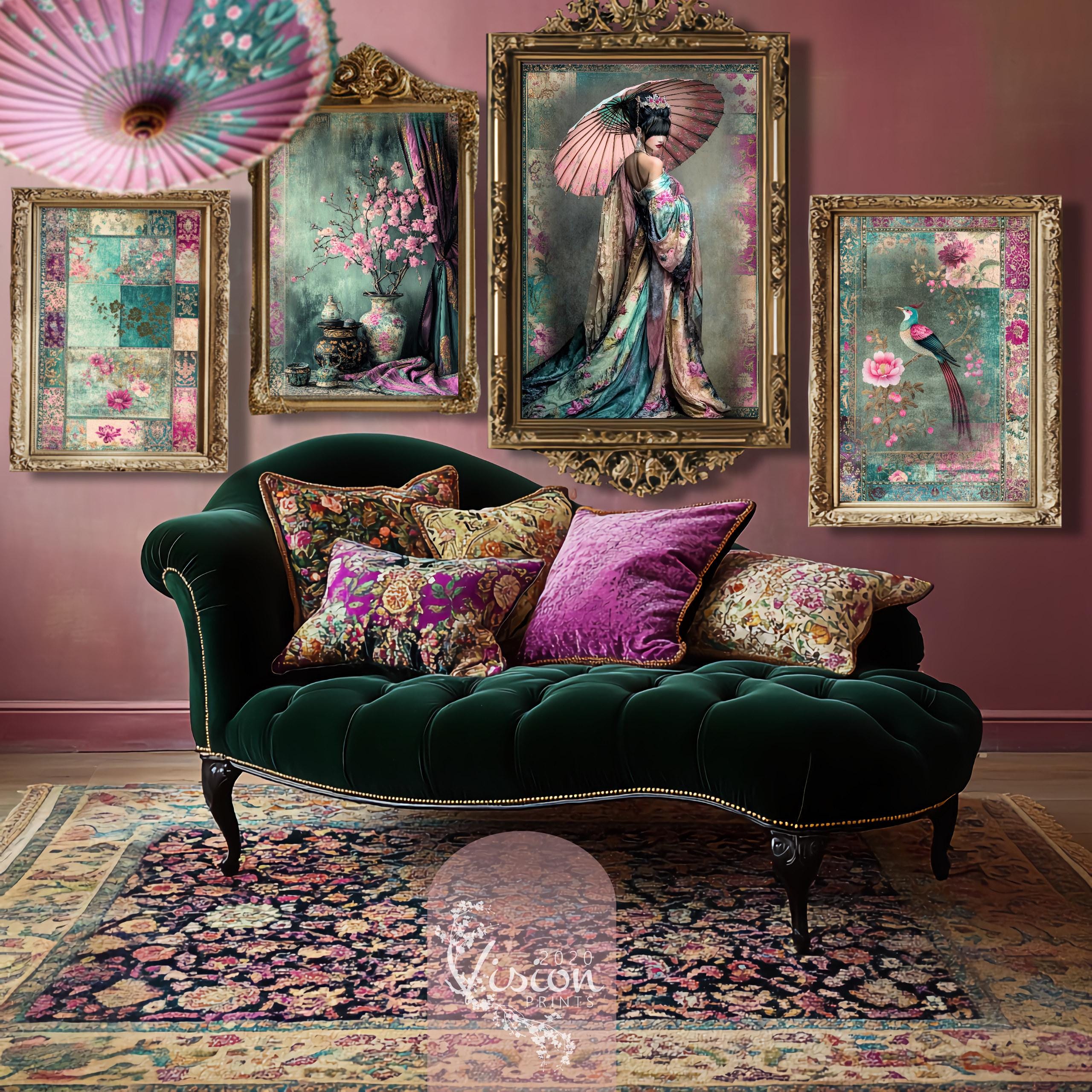 Oriental Aesthetics Geisha Bird Patterns Still Life Floral