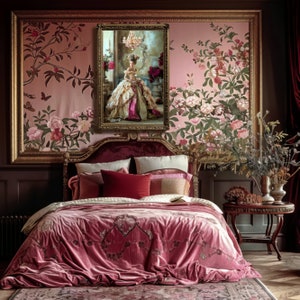 Opulent Elegance Mixed Heritage Marie Antoinette Brown Beauty Portrait Art Rococo Large Printable Wall Art, French Chic Furniture Decoupage, Digital Mixed Media Art Download.