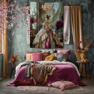 Opulent Elegance Mixed Heritage Marie Antoinette Brown Beauty Portrait Art Rococo Large Printable Wall Art, French Chic Furniture Decoupage, Digital Mixed Media Art Download.