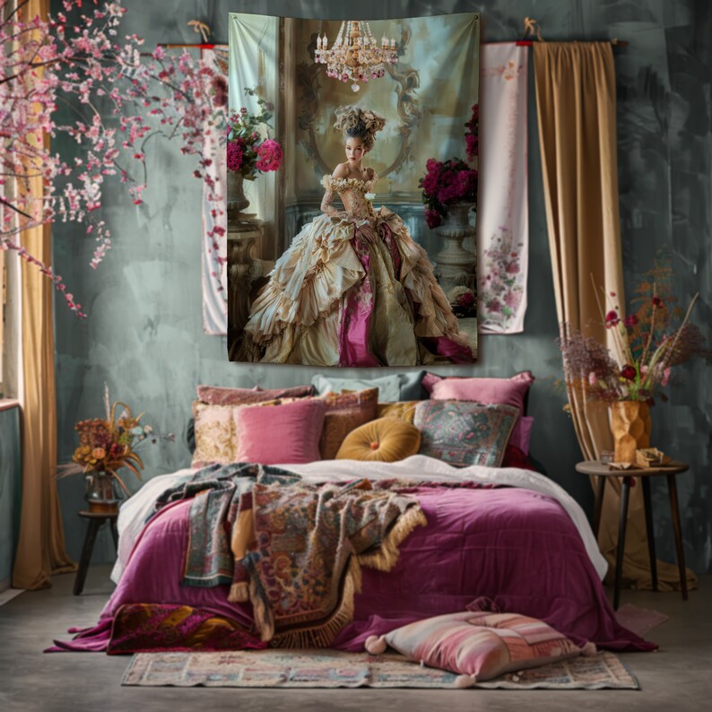 Opulent Elegance Mixed Heritage Marie Antoinette Brown Beauty Portrait Art Rococo Large Printable Wall Art, French Chic Furniture Decoupage, Digital Mixed Media Art Download.