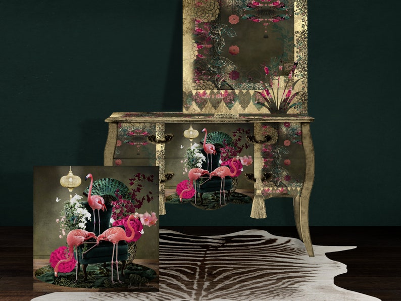 Large Flamingo Art for Decoupage Projects Furniture Decoupage image 1