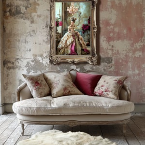 Opulent Elegance Mixed Heritage Marie Antoinette Brown Beauty Portrait Art Rococo Large Printable Wall Art, French Chic Furniture Decoupage, Digital Mixed Media Art Download.