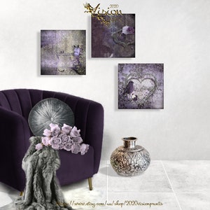 Hope Faith Love  Printable Wall art Purple Silver Butterfly image 1
