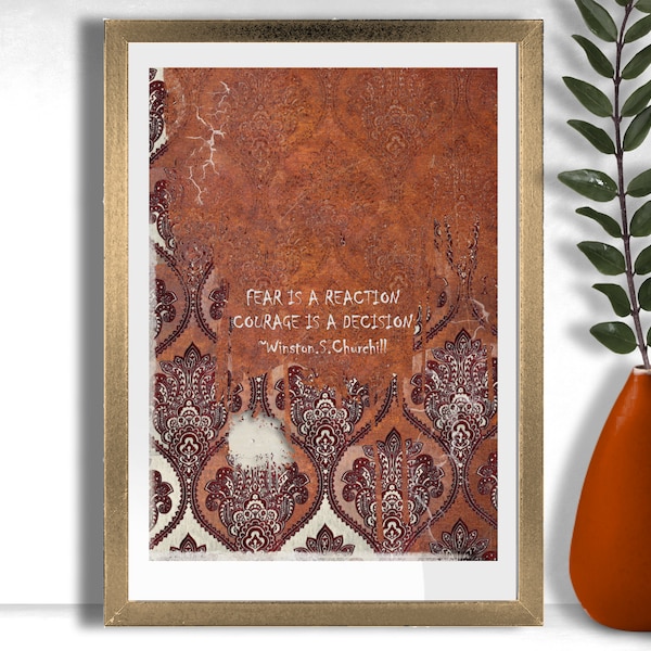 Courage Quote Wall Art Print, Burnt Orange Printable A4 Inspirational Word Art, Positive Affirmation, Instant Download Decoupage Paper,
