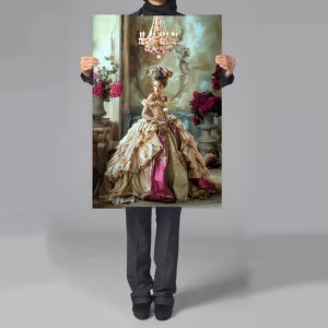 Opulent Elegance Mixed Heritage Marie Antoinette Brown Beauty Portrait Art Rococo Large Printable Wall Art, French Chic Furniture Decoupage, Digital Mixed Media Art Download.