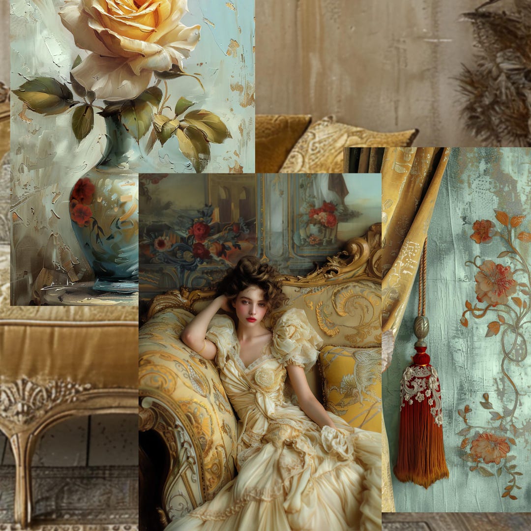 Victorian Portrait Art Print Set: Rose Floral Still Life (digital ...
