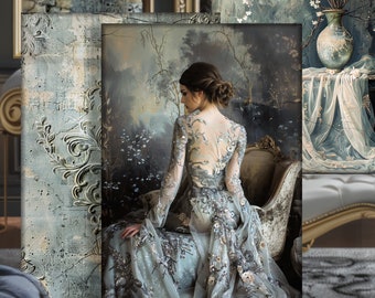 Moody Silver Greys Ethereal Elegance Baroque Portrait & Still Life Floral Dramatic Gallery Wall Art Digital Download Matching Decoupage Set