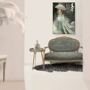 Elegant Lady Printable Portrait Art, Floral & Butterflies surrealism, A1 Poster DIY Furniture Decoupage, Turquoise Green Feminine Fine Art image 6
