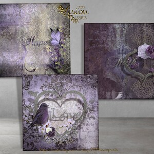 Hope Faith Love  Printable Wall art Purple Silver Butterfly image 3