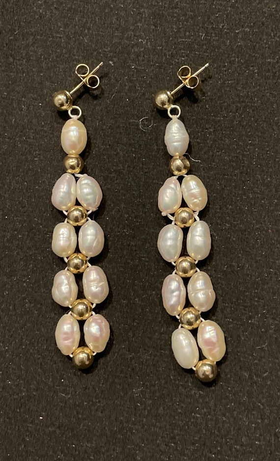 Vintage Beautiful 14K Yellow Gold & Pearl Drop Ea… - image 1